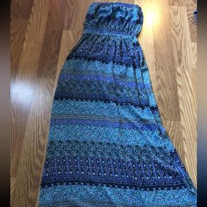 Umgee Women’s maxi Dress Small Strapless Blue Nwt